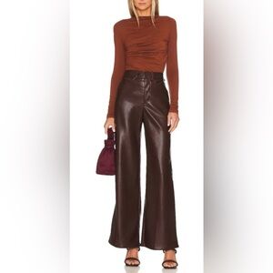 NWOT ENZA COSTA Women’s Chocolate Vegan Leather Wide Leg High Waist Pants